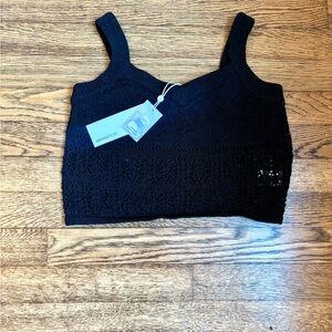 Minnie Rose Black Sleeveless Fitted Crop Tank Top